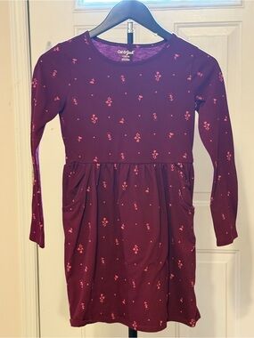 Cat & Jack Girls' Maroon Long Sleeve Dress with Pink Floral Print